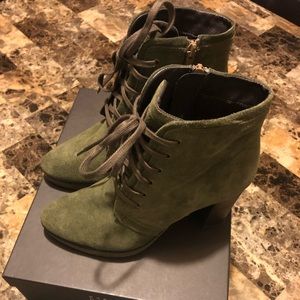 Barneys New York Shoes - Suede Olive Green Lace Up Booties Barneys New York Shoes - Suede Olive Green Lace Up Booties